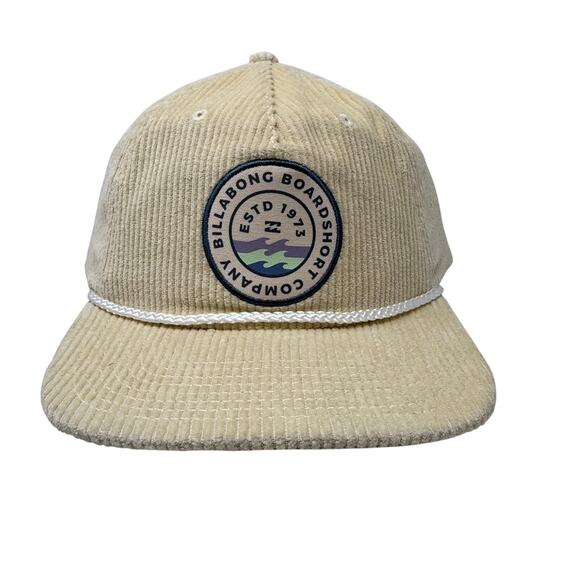 Billabong Corduroy Snapback Hat with Rope Trim Cream Surf Logo NWT Retro - Picture 1 of 9